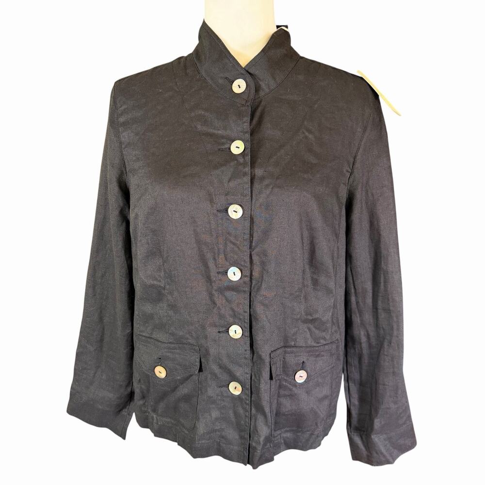 Debra Deroo Womens 100% Linen Button Up Top S Black Minimalist Coastal Goth NWT
